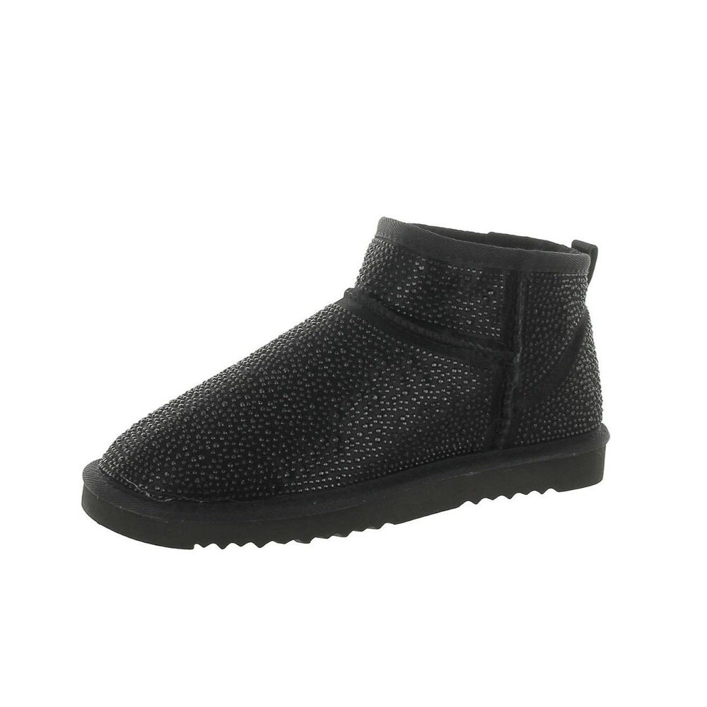INC Womens 9 M Black Bling Rhinestone Embellished Faux Fur Flat Booties NIB TH5